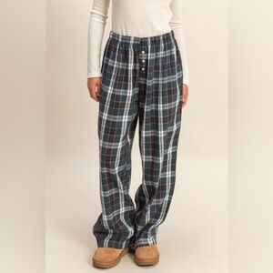 NWT Wide Leg Plaid 90’s Grunge Flannel Relaxed Fit Pants Casual Style Navy Combo